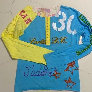 Hand Crafted Woman’s Blue & Yellow Graphic Long-Sleeve Tee